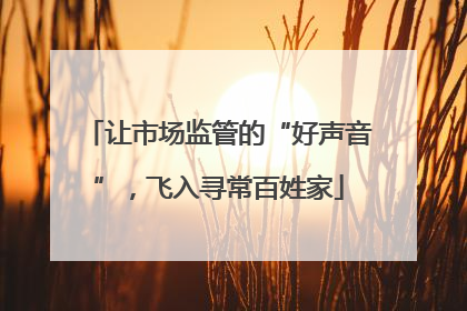 让市场监管的“好声音”，飞入寻常百姓家